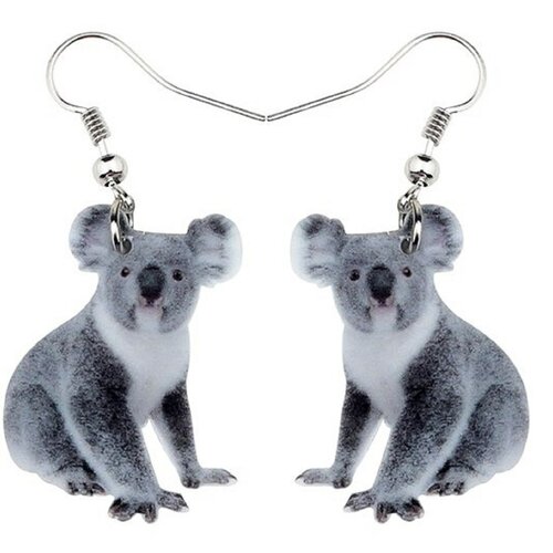 Boucles oreilles koala,avec fermoirs crochets en acier inoxydable