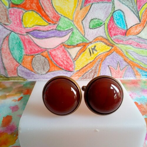 Boutons manchette laiton avec cabochons rond 18mm cornaline,quartz pierre fine precieuse,fete anniversaire noel,accessoire costume cravate