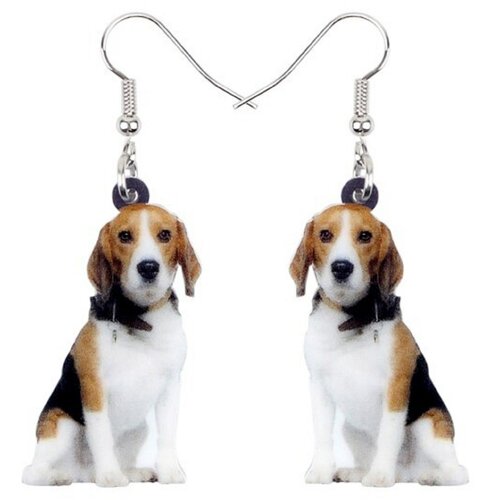 Boucles oreilles chien marron noir blanc,crochets en acier inoxydable,fait mains en france