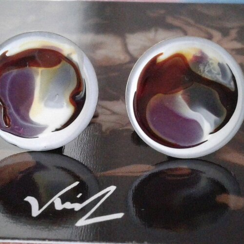 Peints par artiste boutons de manchette ronds,rouge blanc violet jaune gris,bijou accessoire homme,gothique boheme art deco