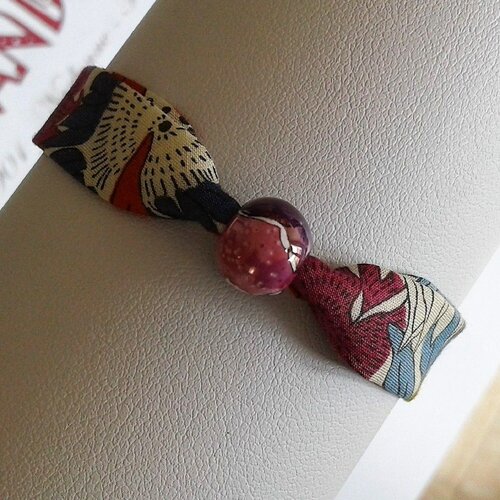 Bracelet liberty small suzanna fleuri avec perle ronde ceramique mauve violine vert rouge bleu rose,breloque coccinelle