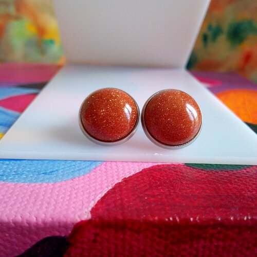 Pierre du soleil, clips oreilles argente rhodie avec cabochons ronds,pierre,cadeau fete anniversaire noel,fait mains en france