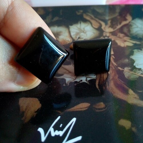 Boutons manchette onyx noir,plateaux carre de 17mm,laiton bronze,pierre semi precieuse,accessoire costume cravate,fait mains en france