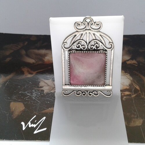 Aquarelle originale française,broche cage arabesque,epingle,argenté vieilli,rose gris,bobo boho gothique,fait en france