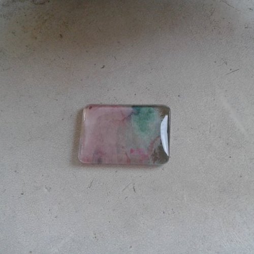 Cabochon verre,rectangle 23x33mm,peint artiste française,fond plat,aquarelle rouge rose vert bleu,fourniture bricolage mercerie,boho bobo