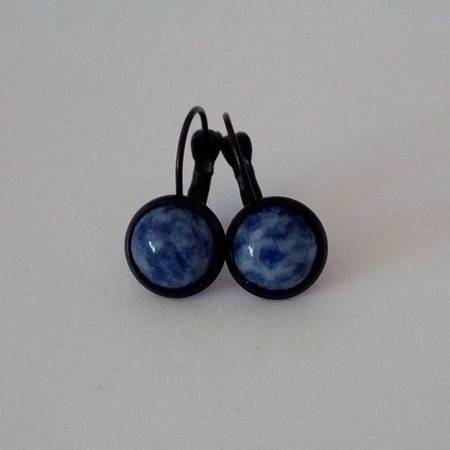 Sodalite,dormeuses laiton noir avec cabochons ronds 10mm,pierre fine semi précieuses bleue,cadeau fete anniversaire noel,fait en france