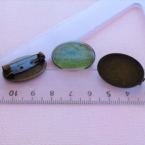 18x25 mm,base broche,fermoir epingle,metal bronze,support cabochon oval,fond plat,collage,image,fimo,peinture,bricolage,fourniture,diy bijou
