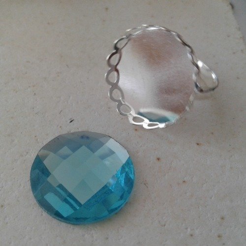 18 mm,lot,base bague ajustable,argente,support cabochon rond,fond plat,collage image,fimo,bricolage,fourniture,mercerie