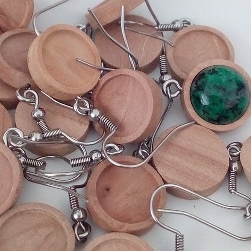12 mm,lot,support boucles oreilles en bois avec crochets acier chirurgical,collage cabochon rond fond plat,fourniture mercerie bijou brico