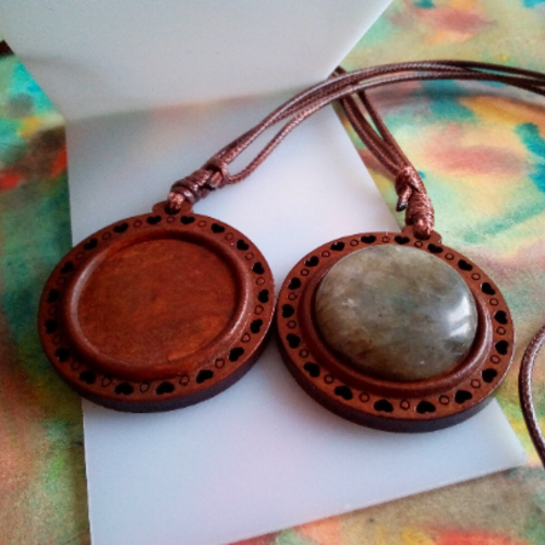 Kit collier pendentif coeurs,en bois,collage cabochon rond 25mm,fond plat,plat,verre fimo image,cordon coton 85 cm ajustable