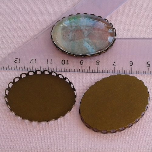Lot,support cabochon oval 30x40mm, laiton bronze fleuri,collage fond plat,fimo pierre image,fourniture mercerie bijou
