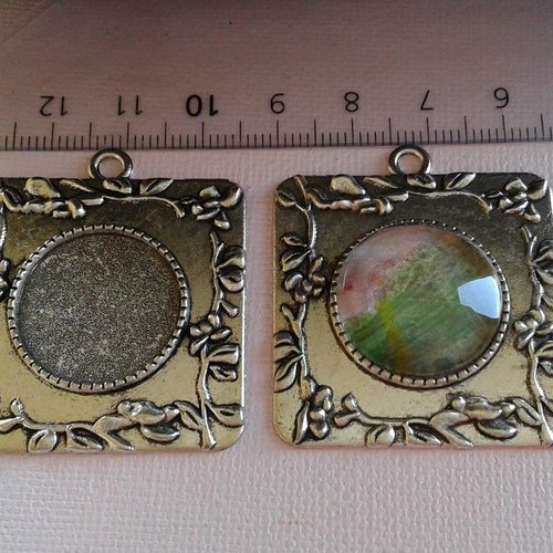 20mm,lot,base pendentif carré argente,collage cabochon rond plat,image verre,bohème feuille gothique victorien,fourniture bricolage