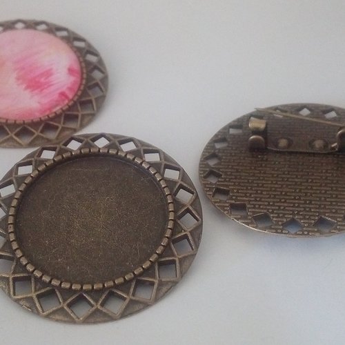 25mm,base broche laiton bronze,fermoir epingle,collage cabochon rond,fond plat,image verre fimo resine,fourniture bricolage mercerie,diy bij
