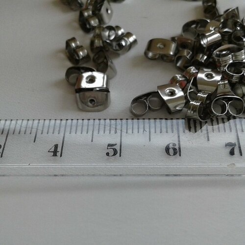 Inox,6x4.5mm,lots poussoirs tige boucle oreille,argente,nickel free,fourniture,bricolage,bijou,diy boucle oreille,percée,poussette