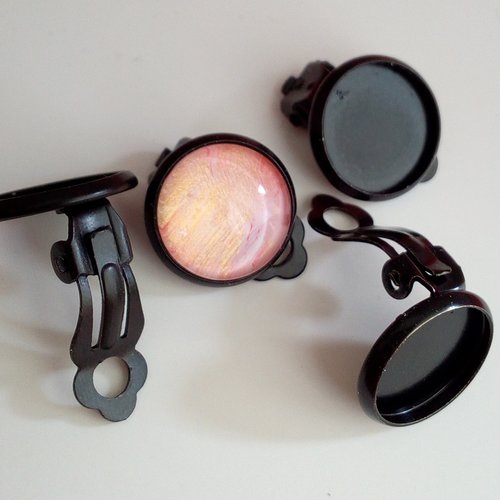 12mm,lot,base clip oreille non perce laiton noir, collage verre fimo image cabochon rond fond plat,fourniture bricolage mercerie