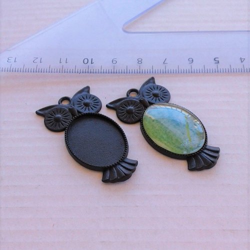 18x25mm,base pendentif hibou noir,boho gothique art nouveau,collage cabochon oval plat,verre image,fourniture bricolage mercerie