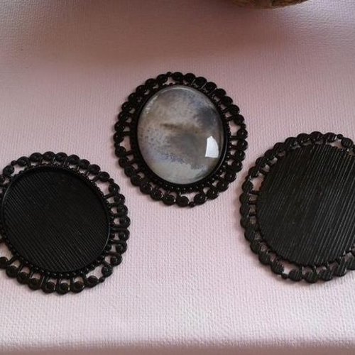 30x40mm,base pendentif noir,collage cabochon oval,fond plat,verre image fimo,fourniture bijou bricolage mercerie,punk gothique