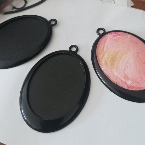 30x40mm,base pendentif noir,gros anneau cordon chaine,collage cabochon oval plat,image verre fimo,fourniture bricolage mercerie,diy bijou ac