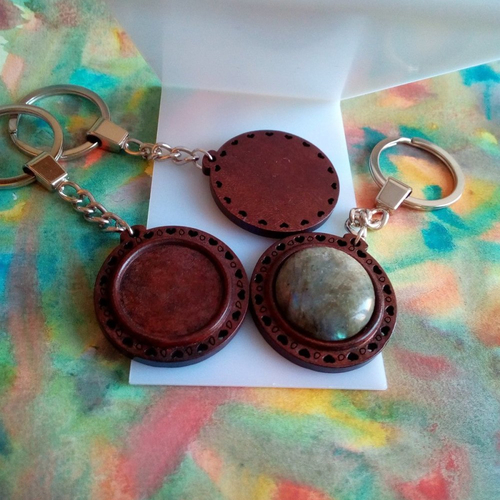 25mm,base porte cle en bois,coeur,collage cabochon rond fond plat,verre image fimo pierre,fermoir acier,fourniture accessoire