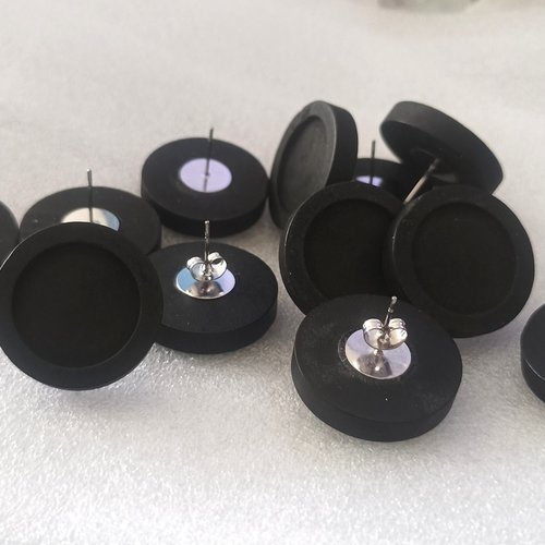 18mm lot,base boucle oreille en bois avec support cabochon rond collage fond plat,fimo image verre,fourniture diy bijou,tige poussoir acier