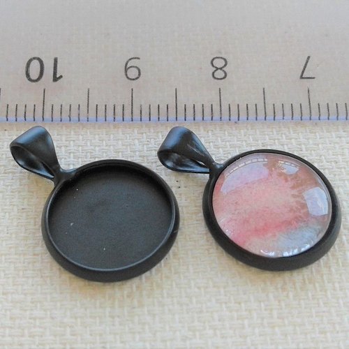 Lot,12mm,base pendentif laiton noir,collage cabochon rond fond plat,fimo verre image,fourniture mercerie bijou,beliere,boho gothique