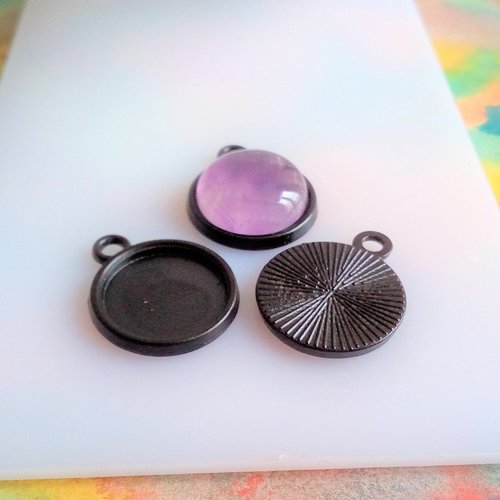 12mm,lot,base pendentif noir,collage cabochon rond plat,fimo verre image,fourniture bricolage mercerie,gothique boheme