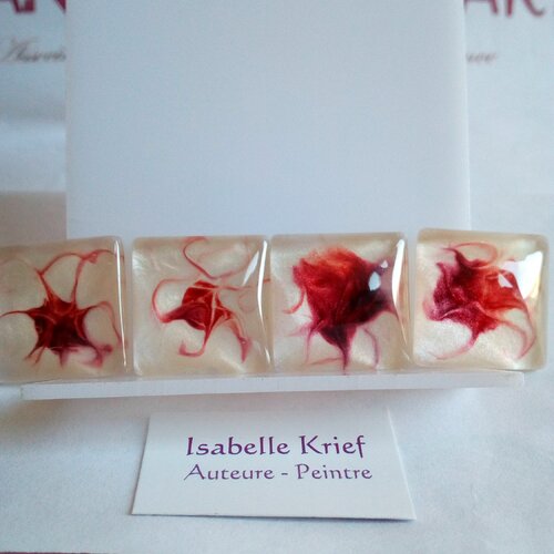 20mm,verre peint artiste francaise,rouge pourpre royal blanc nacre,cabochon carre fond plat,fourniture bricolage mercerie,boho bobo gothique