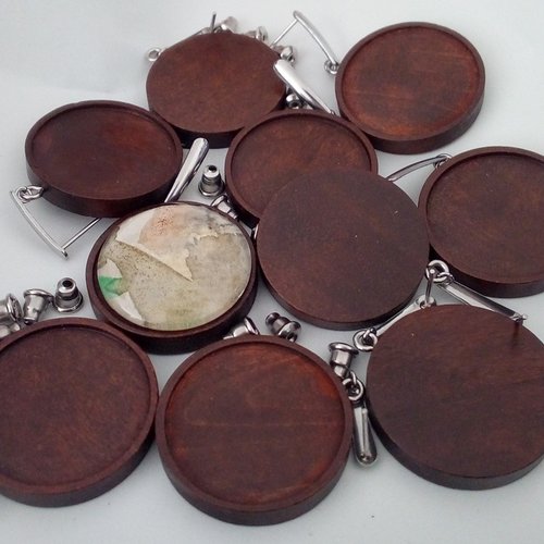 25mm,lot,support boucle oreille en bois avec clou acier chirurgical,collage cabochon rond fond plat,fourniture mercerie bijou brico