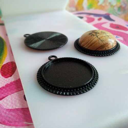 20mm,base pendentif fleur noir,collage cabochon rond plat,verre image fimo,fourniture bijou bricolage mercerie,gothique edouardien