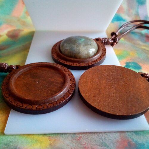 25mm bois coton,kit pendentif coeurs,collage cabochon rond plat,verre fimo image,cordon 85 cm ajustable,fourniture bijou,boho naturel