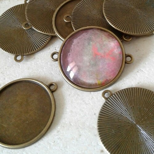 25mm,lot,base pendentif connecteur,laiton bronze,collage cabochon rond,fond plat,verre image fimo,fourniture bijou mercerie,gothique bohème