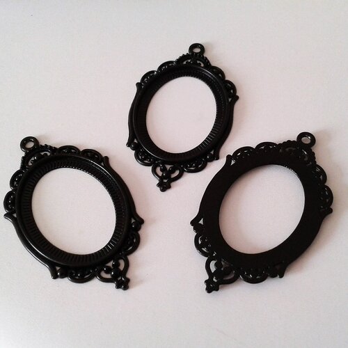 30x40 mm,base pendentif noir baroque,gothique victorien edouardien,collage cabochon oval,fourniture bricolage mercerie,coeur,sans fond