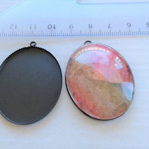 30x40mm,base pendentif noir,collage cabochon oval plat,verre image fimo,fourniture bricolage mercerie,diy bijou gothique,victorien boheme