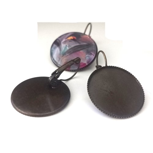 25mm,base dormeuse bronze,oreille percée,collage cabochon rond,fond plat,fimo verre image,fourniture bricolage mercerie,gothique boheme