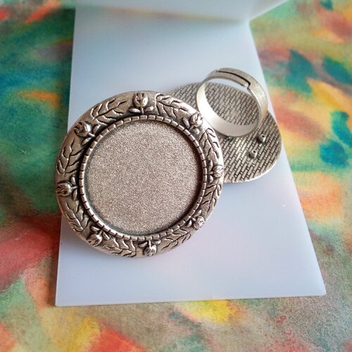 25mm,lot base bague ajustable,argente,fleur,collage cabochon rond,plat,image verre fimo,fourniture bijou,boho bobo ,gothique art nouveau