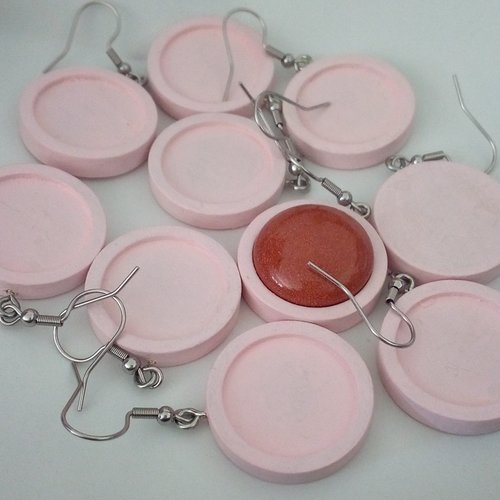 20 mm,lot,support boucles oreilles en bois rose avec crochet acier chirurgical,collage cabochon rond fond plat,fourniture mercerie bijou