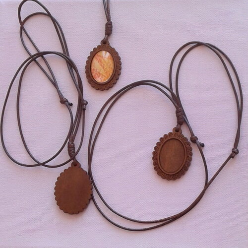 Kit collier, pendentif en bois,collage cabochon oval fond plat,dia 18x25mm,image fimo resine,avec cordon coton,fourniture mercerie bijou