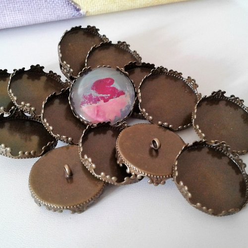 20 mm,base bouton connecteur bronze,collage cabochon rond plat,fimo verre image,fourniture bricolage mercerie,gothique boheme victorie