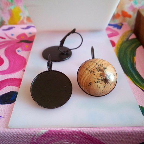 20mm,lot,base dormeuse noire,boucle oreille percée,collage cabochon rond,fond plat,image verre fimo,fourniture bricolage mercerie