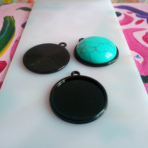 20mm,base pendentif connecteur noir,collage cabochon rond plat,verre image fimo,fourniture bijou bricolage mercerie,scrap gothique