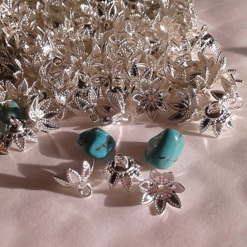 9 mm,lot,calotte belière filigrane laiton argente,casquette fleur,connecteur perle,fourniture bricolage mercerie,diy bijou gothique