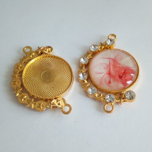 25mm,base pendentif connecteur dore,medaillon rotation double face,strass blancs,collage cabochon rond fond plat,lune soleil feuille