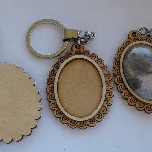 Base porte clé bois naturel fleuri,collage cabochon fond plat,oval dia 30x40m,verre image fimo,fourniture bricolage mercerie