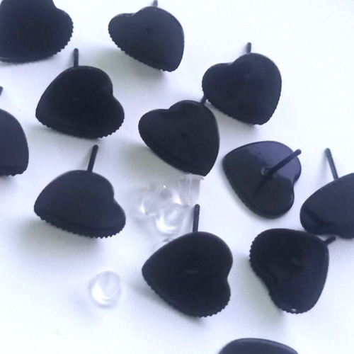 12mm,lot base clou boucle oreille laiton noir,collage cabochon coeur, fond plat,verre fimo image,bijou victorien gothique boho bobo,diy bijo