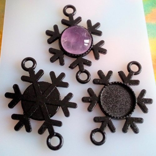 12 mm,base pendentif connecteur noir,2 anneaux,flocon de neige,collage cabochon rond,fond plat,verre image resine