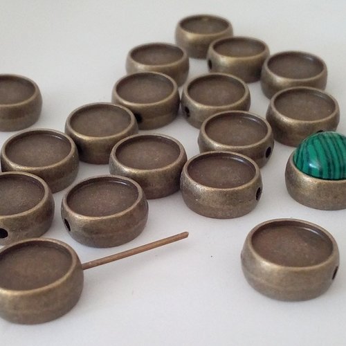 10mm, base connecteur laiton bronze, support cabochon rond,collage fond plat, verre image fimo resine pierre, fourniture bricolage mercerie