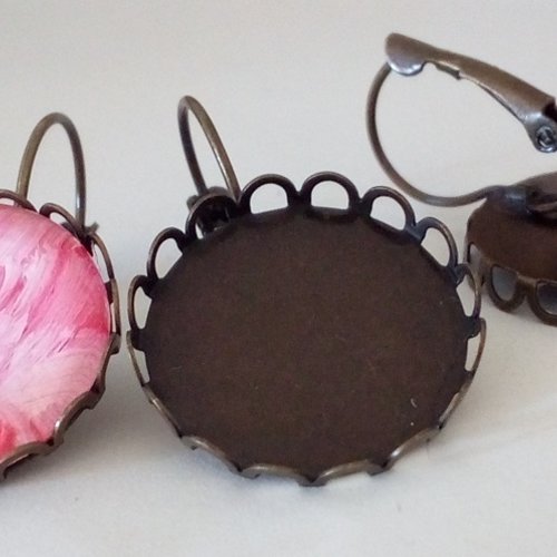20mm,base boucle oreille dormeuse laiton bronze, collage cabochon rond fond plat,verre image fimo resine,fourniture bricolage mercerie,boho