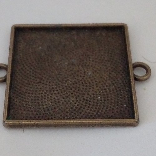 25mm, base pendentif laiton bronze, connecteur 2 anneaux,collage cabochon carré,fond plat, verre image fimo resine