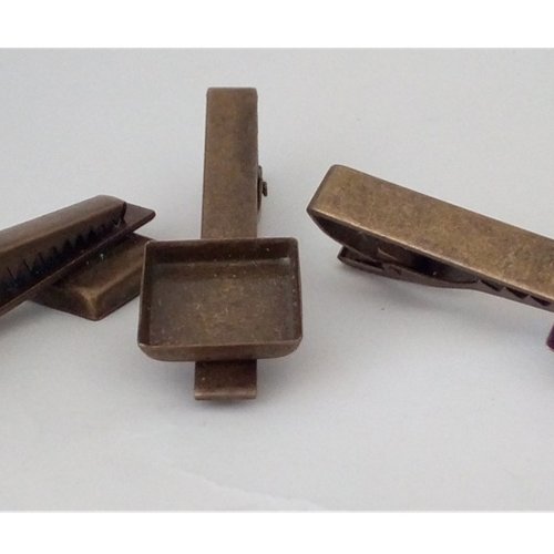 15mm, base pince cravate laiton bronze,collage cabochon carré,fond plat, verre image fimo resine pierre, fourniture mercerie