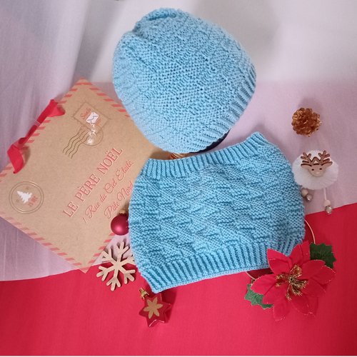 Bonnet et tour de cou   " ciel  "  vendu